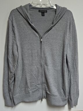 Banana Republic Men's Light Gray Pima Cotton & Cashmere Hooded Zip Jacket   L